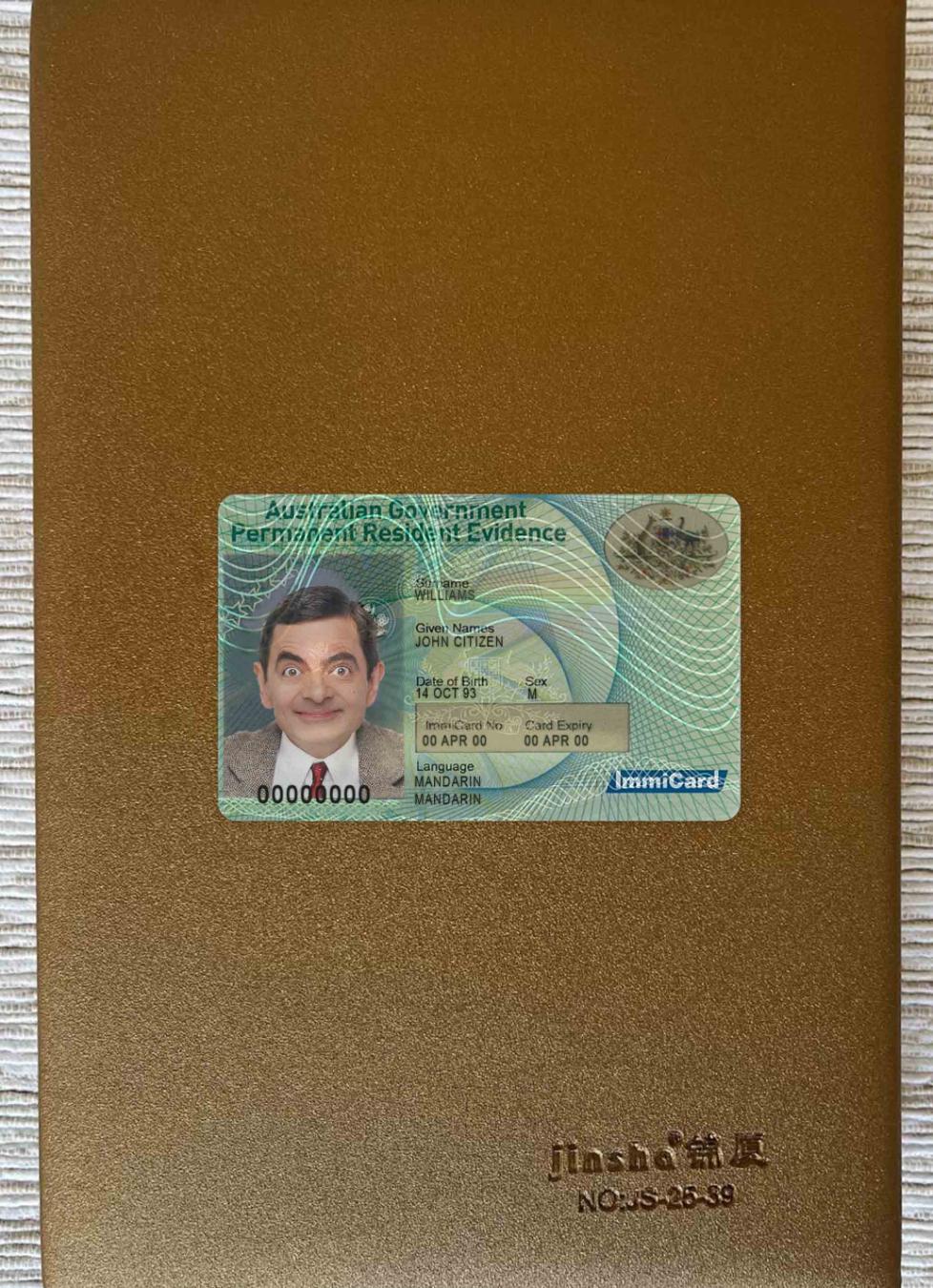 Download Australia permanent residence card photolook FRONT Photoshop template